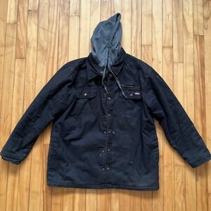 Dickies Mens XL EG Black Quilted Lined Hooded Work Jacket Barn Coat